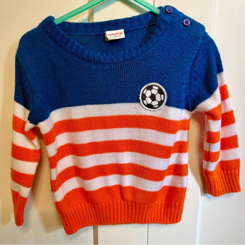 Babyhug Kids Striped Blue and Orange Sweater